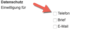 Screenshot von Checkbox-Eingabeflächen innerhalb der ameax Unternehmenssoftware
