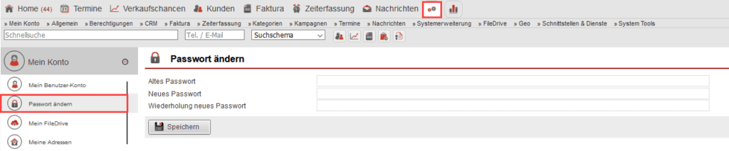 Screenshot Einstellungsbereich „Passwort ändern“ mit mehreren Markierungen