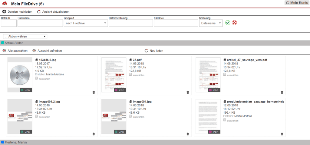 Screenshot eines mit Dateien gefülltem FileDrives