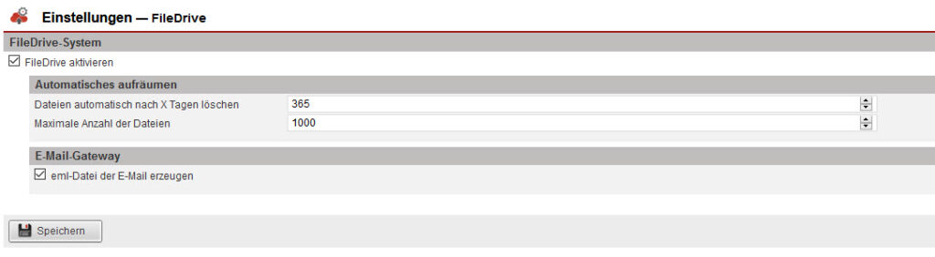 Screenshot Übersicht der FileDrive-Einstellungen