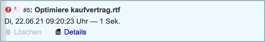 Screenshot Statusanzeige bzgl. der RTF-Optimierung
