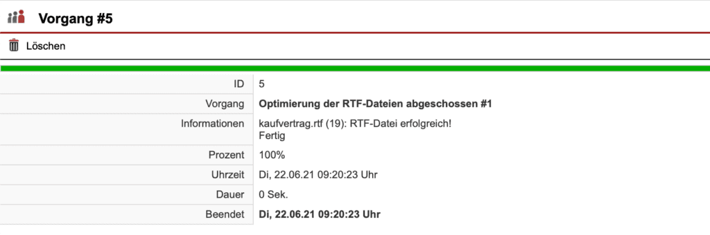 Screenshot Details RTF-Optimierung