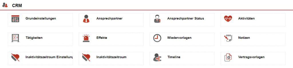 Screenshot Einstellungsbereich „CRM“