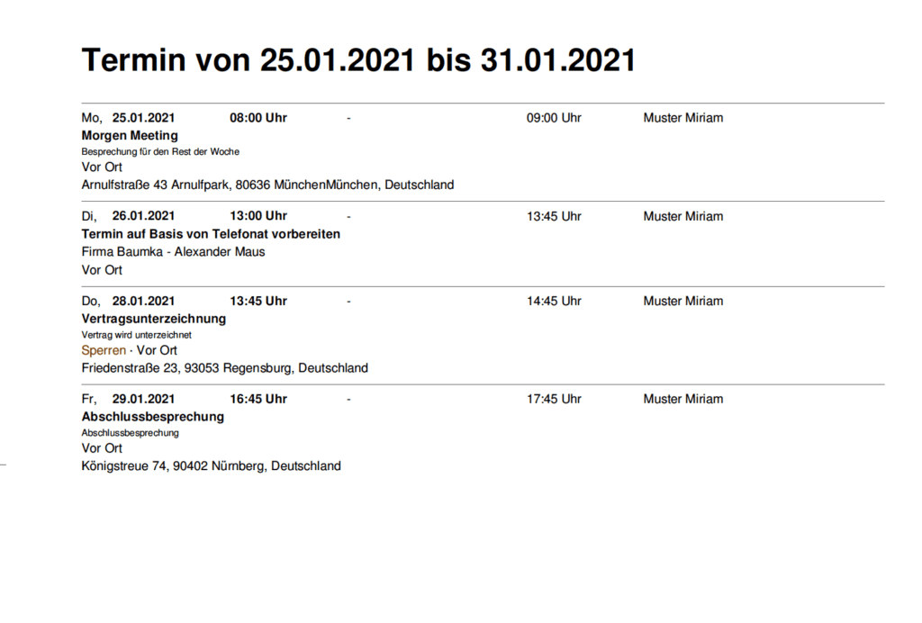 Screenshot der Terminliste als PDF