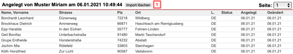 Screenshot Auflistung von Import-Inhalten im Detail