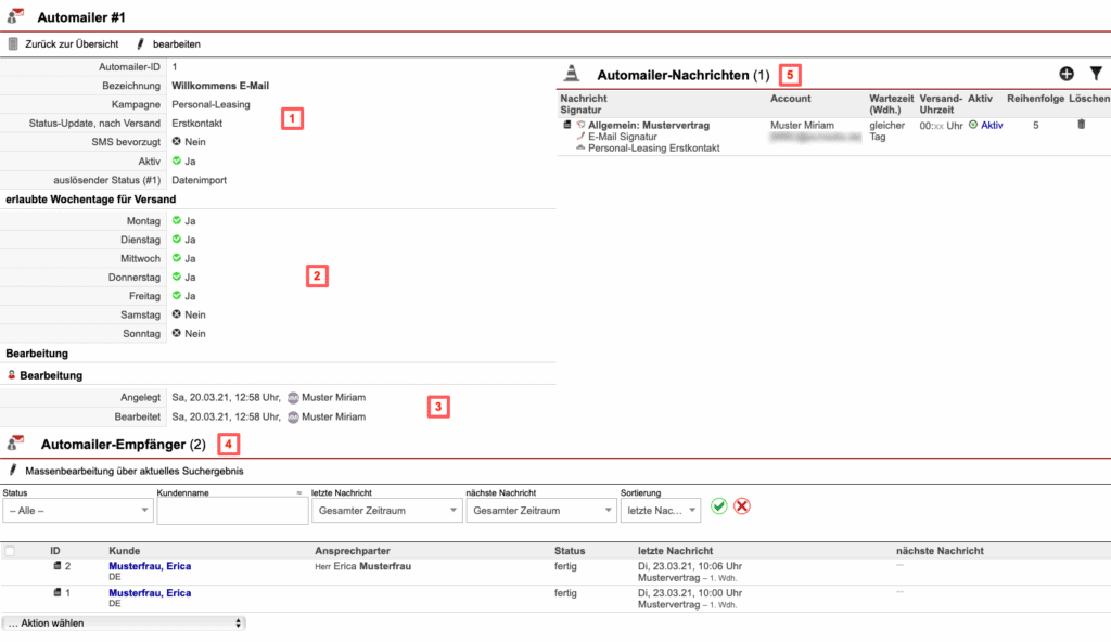 Screenshot Automailer Konfigurationsübersicht