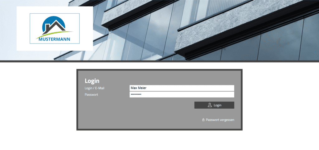 Screenshot Login-Maske eines Kunden-Accounts im ameax Dokumentenportal