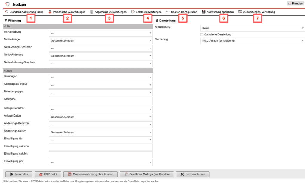 Screenshot mit der Übersicht über die Konfiguration der „Notizen-Statistik“