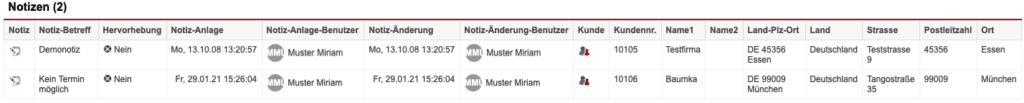 Screenshot einer Auswertung der Statistik „Notizen“