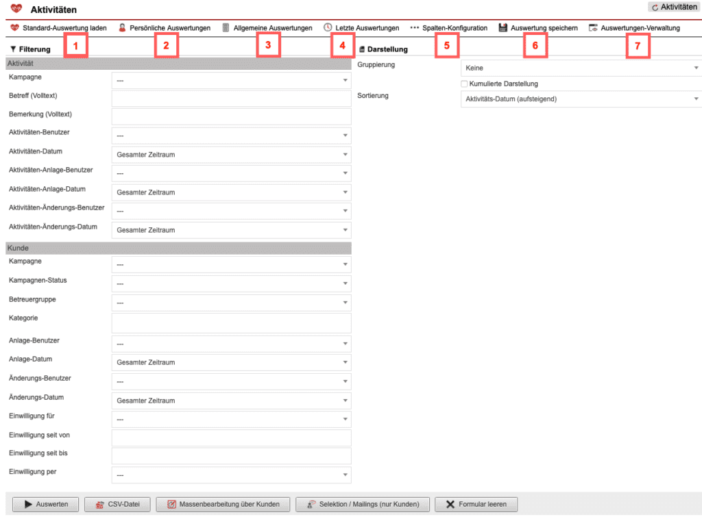 Screenshot mit der Übersicht über die Konfiguration der „Aktivitäten-Statistik“