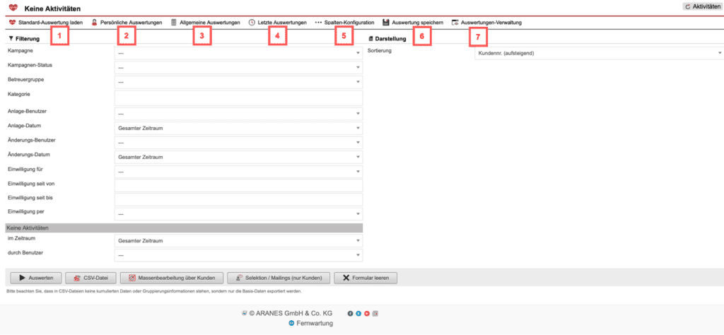 Screenshot mit der Übersicht über die Konfiguration der „Keine Aktivitäten-Statistik“