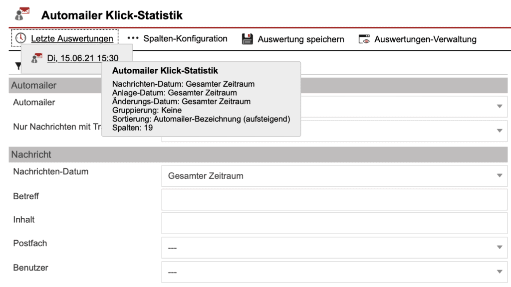 Screenshot Tooltippbox zu „Letzte Auswertungen“