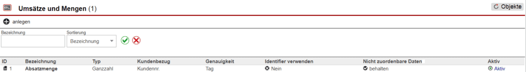 Screenshot Übersichtsmaske der angelegten Module