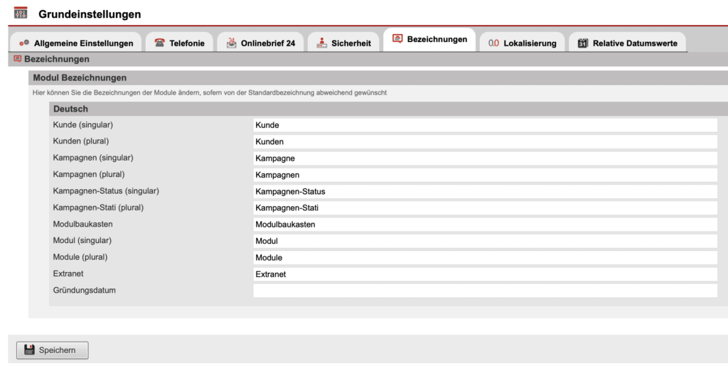Screenshot Reiter „Bezeichnungen“