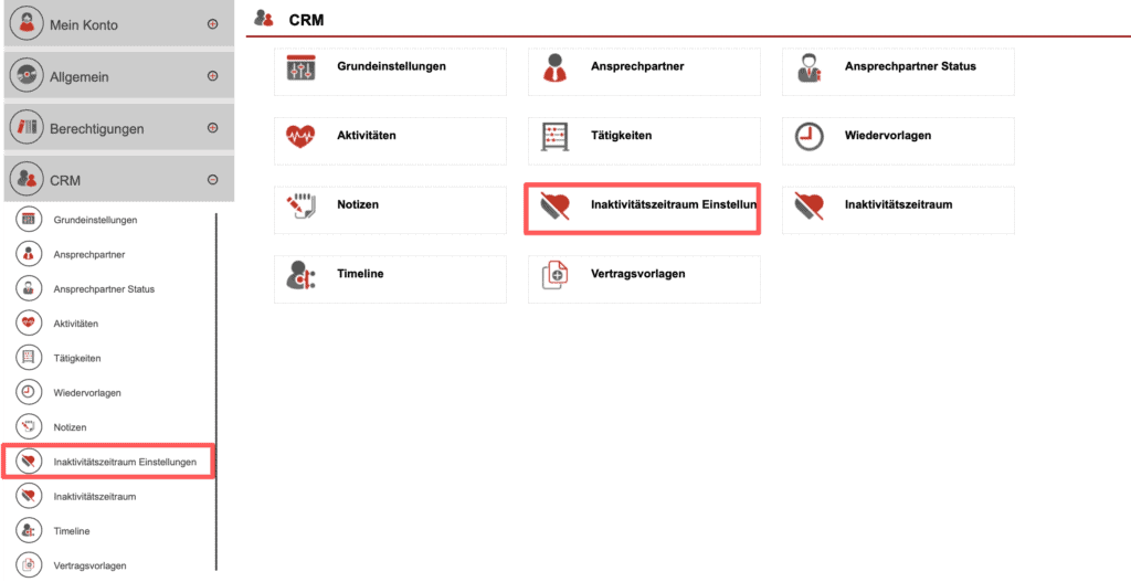 Screenshot Übersicht Einstellungen CRM