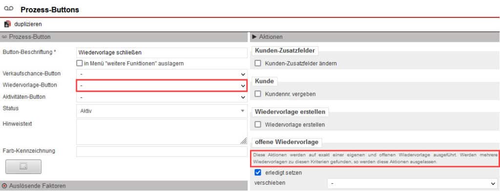 Screenshot geöffneter Anlagebereich eines Prozess-Buttons