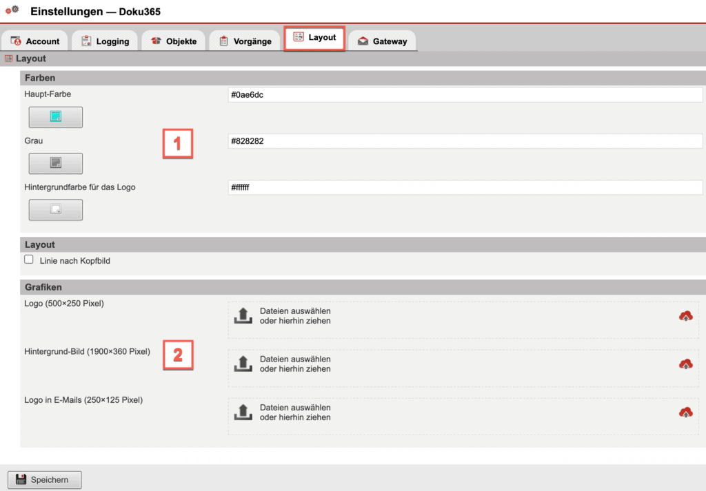 Screenshot der Layout-Einstellungen für die Doku365-Ansicht