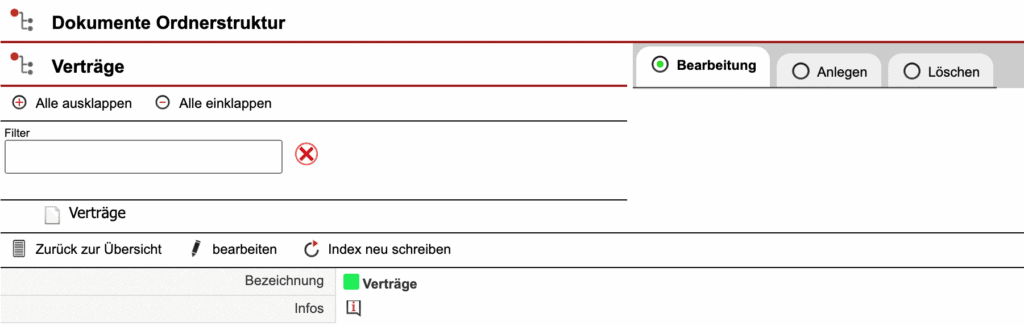 Screenshot der Übersichtsmaske einer Ordnerstruktur