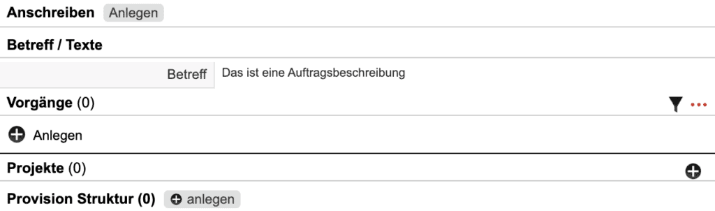 Screenshot der rechten Spalte bei Anlage einer Vorlage