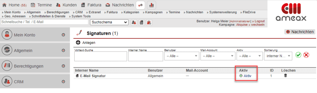 Screenshot Statusänderung der Signaturen