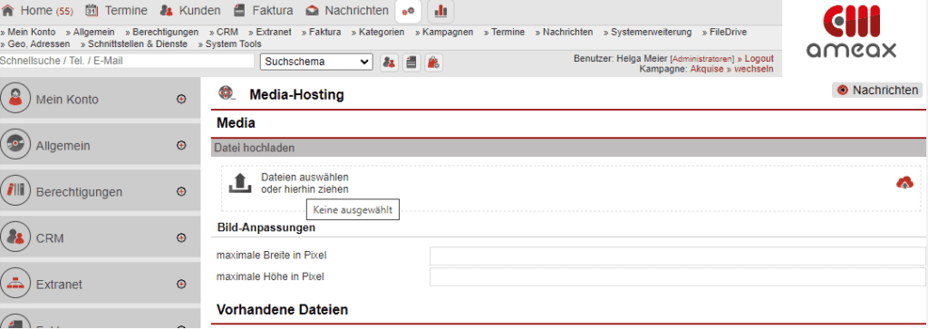 Screenshot Bereich Media Hosting