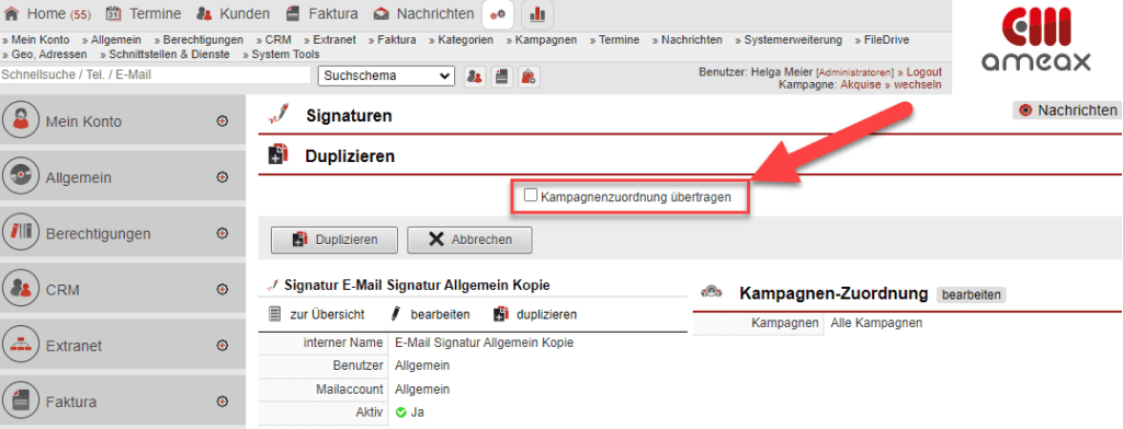 Screenshot Kampagnenzuordnung übertragen