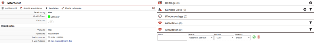 Screenshot der Ansicht eines beispielhaften Objekt-Eintrags