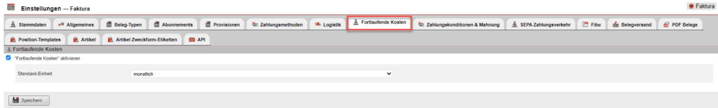 Einstellungsmaske des Reiters „Fortlaufende Kosten“