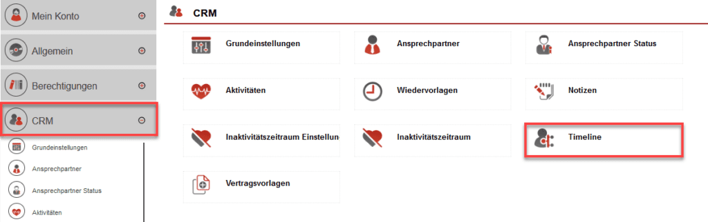 Screenshot geöffneter Einstellungsbereich mit markiertem Einstellungsbereich „Timeline“