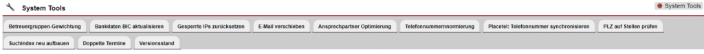 Screenshot Übersicht über die System Tools