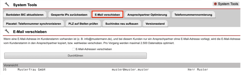 Screenshot System Tool „E-Mail verschieben“