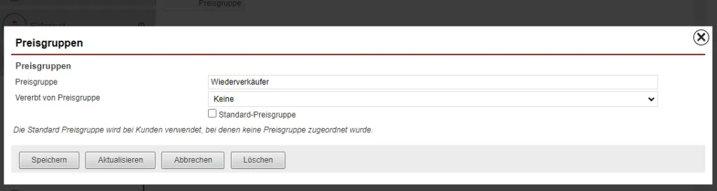 Screenshot Preisgruppe bearbeiten
