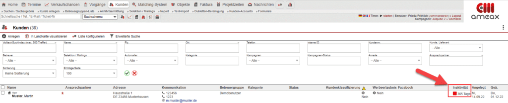 Screenshot Übersicht aller Kunden mit verschiedenen Markierungen
