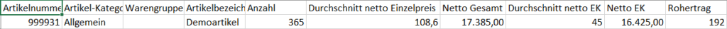 Screenshot CSV-Tabelle