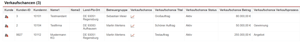 Screenshot einer Auswertung der Statistik „Verkaufschancen“