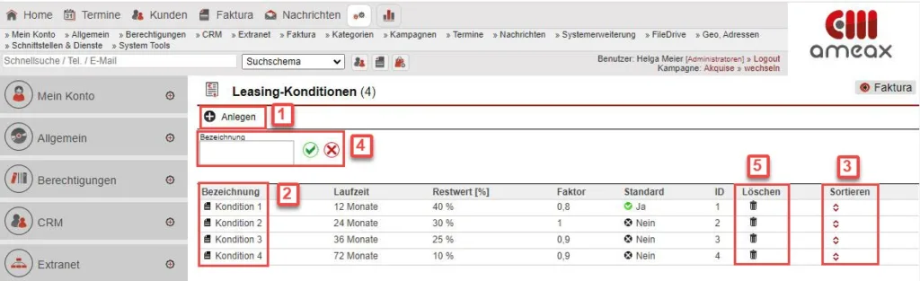 Screenshot Einstellungsbereich „Leasing-Konditionen“