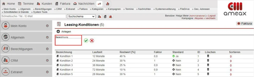 Screenshot Leasing-Konditionen filtern