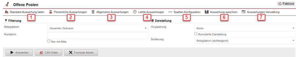 Screenshot mit der Übersicht über die Konfiguration der Statistik „Offene Posten“
