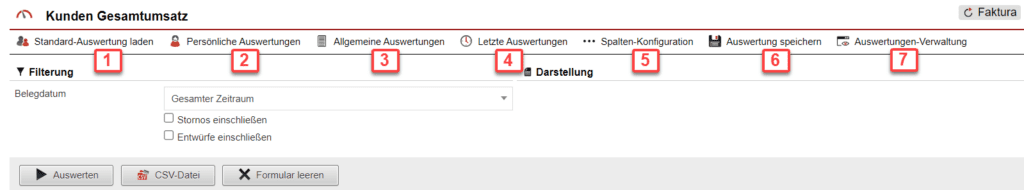 Screenshot mit der Übersicht über die Konfiguration der Statistik „Kunden Gesamtumsatz“