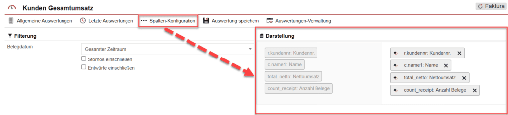 Screenshot der geöffneten Spalten-Konfiguration