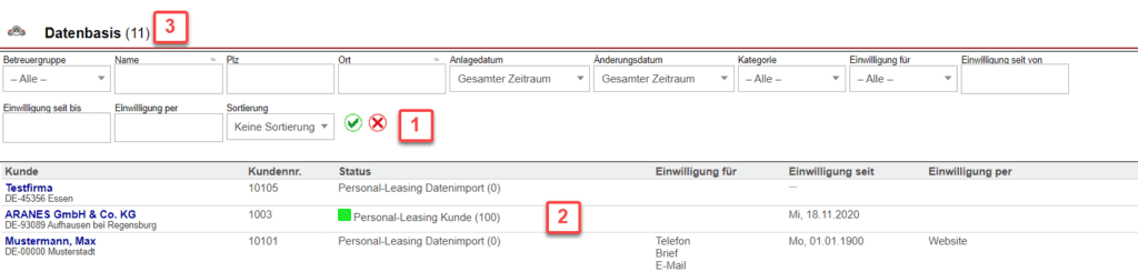 Screenshot des Bereichs „Datenbasis“ aus dem „Kampagnen Cockpit“