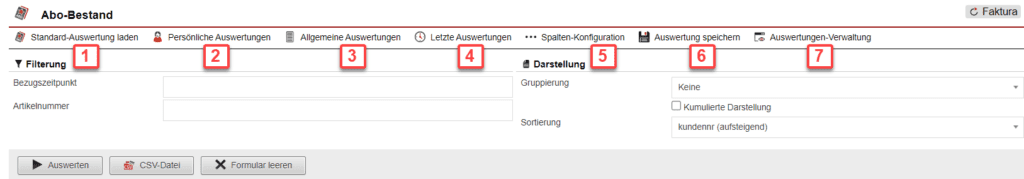 Screenshot mit der Übersicht über die Konfiguration der Statistik „Abo-Bestand“