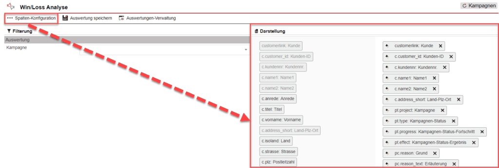 Screenshot der geöffneten Spalten-Konfiguration