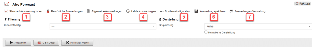 Screenshot mit der Übersicht über die Konfiguration der Statistik „Abo Forecast“