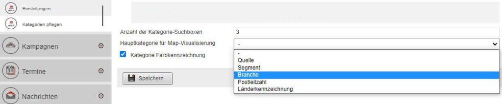 Screenshot Einstellungsmaske „Einstellungen-Kategorien – Hauptkategorie für Map-Visualisierung“