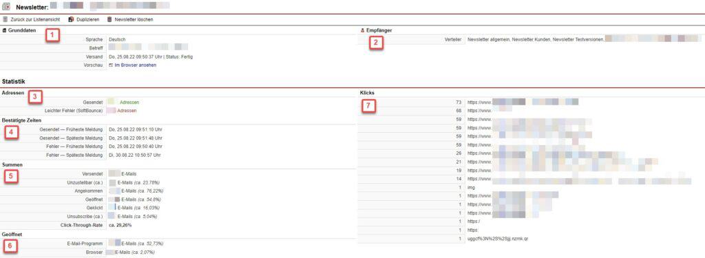 Screenshot Statistikbereich