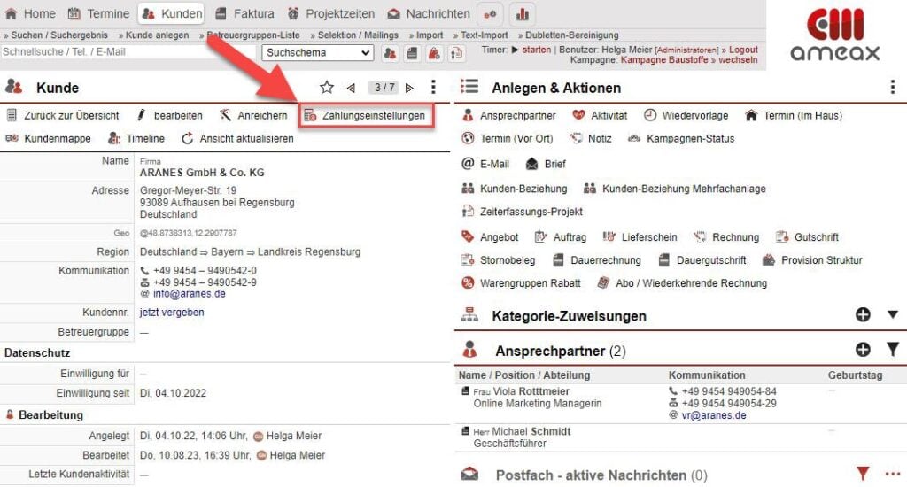 Screenshot Übersichtsmaske „Kunde“