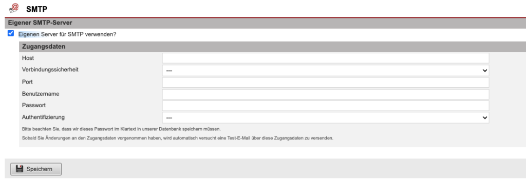 Screenshot Einstellungsbereich SMTP
