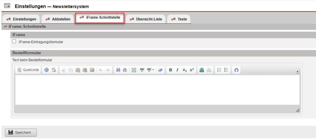 Screenshot Reiter „iFrame-Schnittstelle“