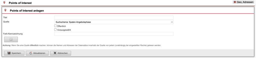 Screenshot Anlegefenster einer Points of Interest